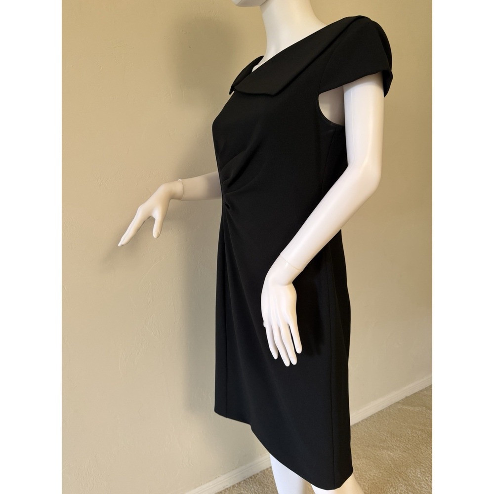 Tahari Arthur S. Levine Sheath Dress Asymmetrical Neck Pleated Black Size 8 - Picture 7 of 16